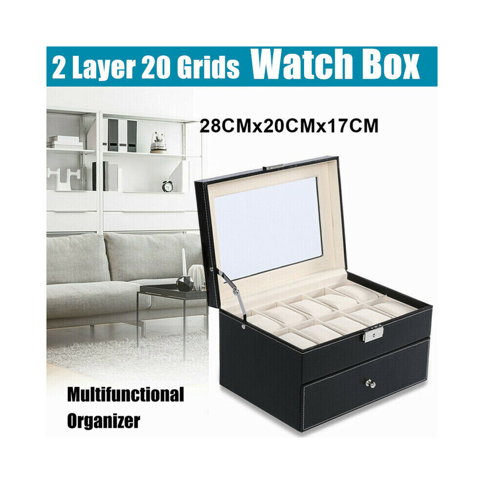 20 Slots Watch Box Case Organizer For Women Men Jewelry Storage