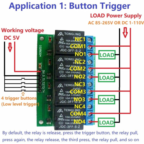 4ch 5V Flip-Flop Latch Relay Module Bistable Self-locking Electronic Switch Low pulse trigger Board Button MCU IO Control 1