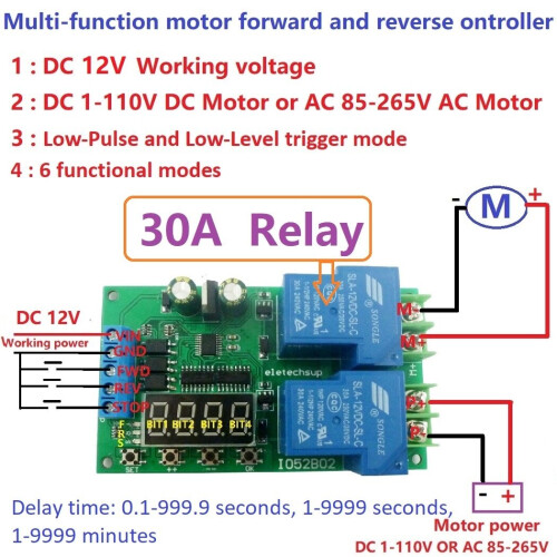 12V 30A Multifunction DC/AC Motor Controller Relay Board Forward Reverse Control Automatic Delay Cycle Start Stop Switch Module 1