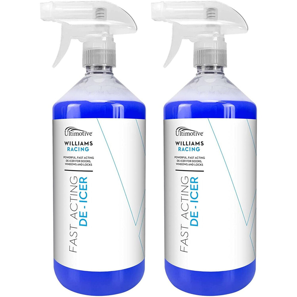 Williams Racing - Fast Acting De-icer - 2 x 1 Litre - Multi-pack - for car windows, door locks, latches, headlights