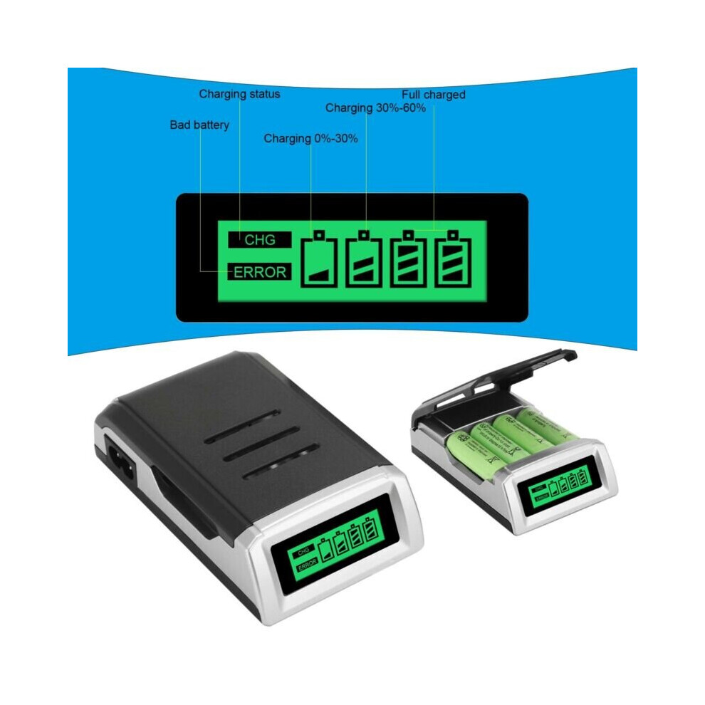 4 Slot Intelligent Battery Charger For AA AAA Rechargeable Batteries UK Plug