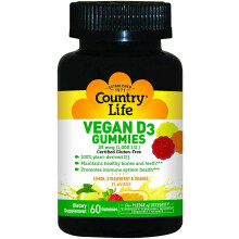 Country Life, Gominolas D3 Vegetales, Sabor de Limón, Fresas y Naranja, 25 mcg (1,000 IU), 60 Gominolas
