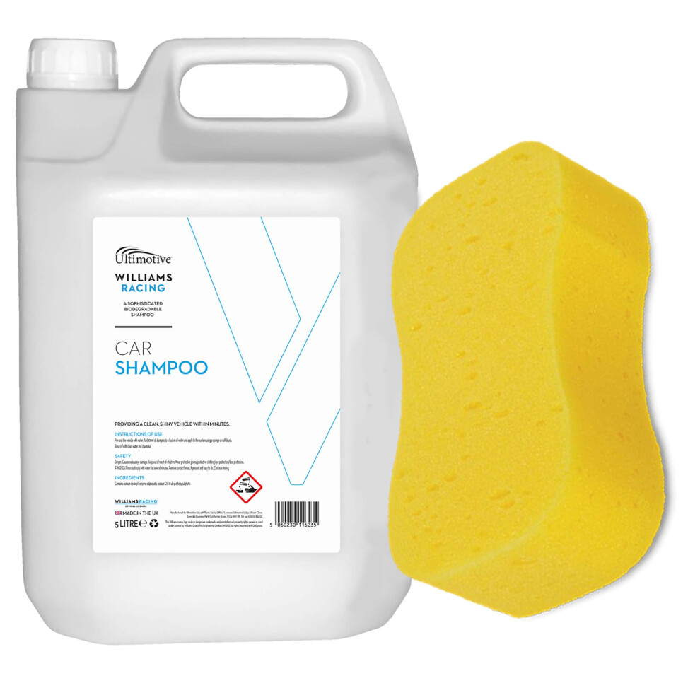 Williams Racing PH Neutral 5 Litre Car Shampoo with added Jumbo Sponge