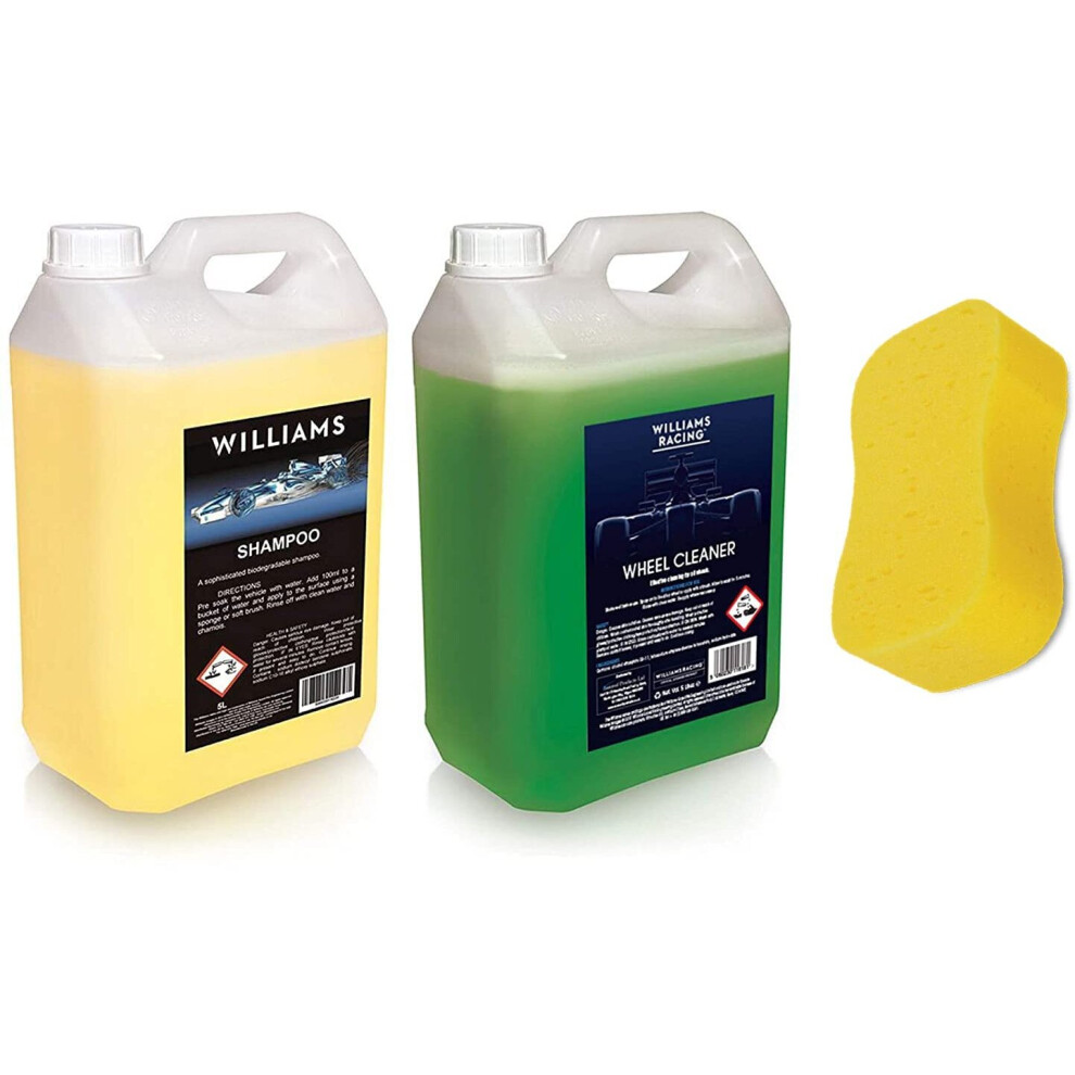 Williams Racing 5L Car Shampoo + 5L Wheel Cleaner + Jumbo Sponge