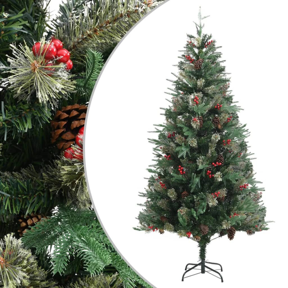 vidaXL Christmas Tree with Pine Cones Green 225 cm PVC&PE Holiday Decoration