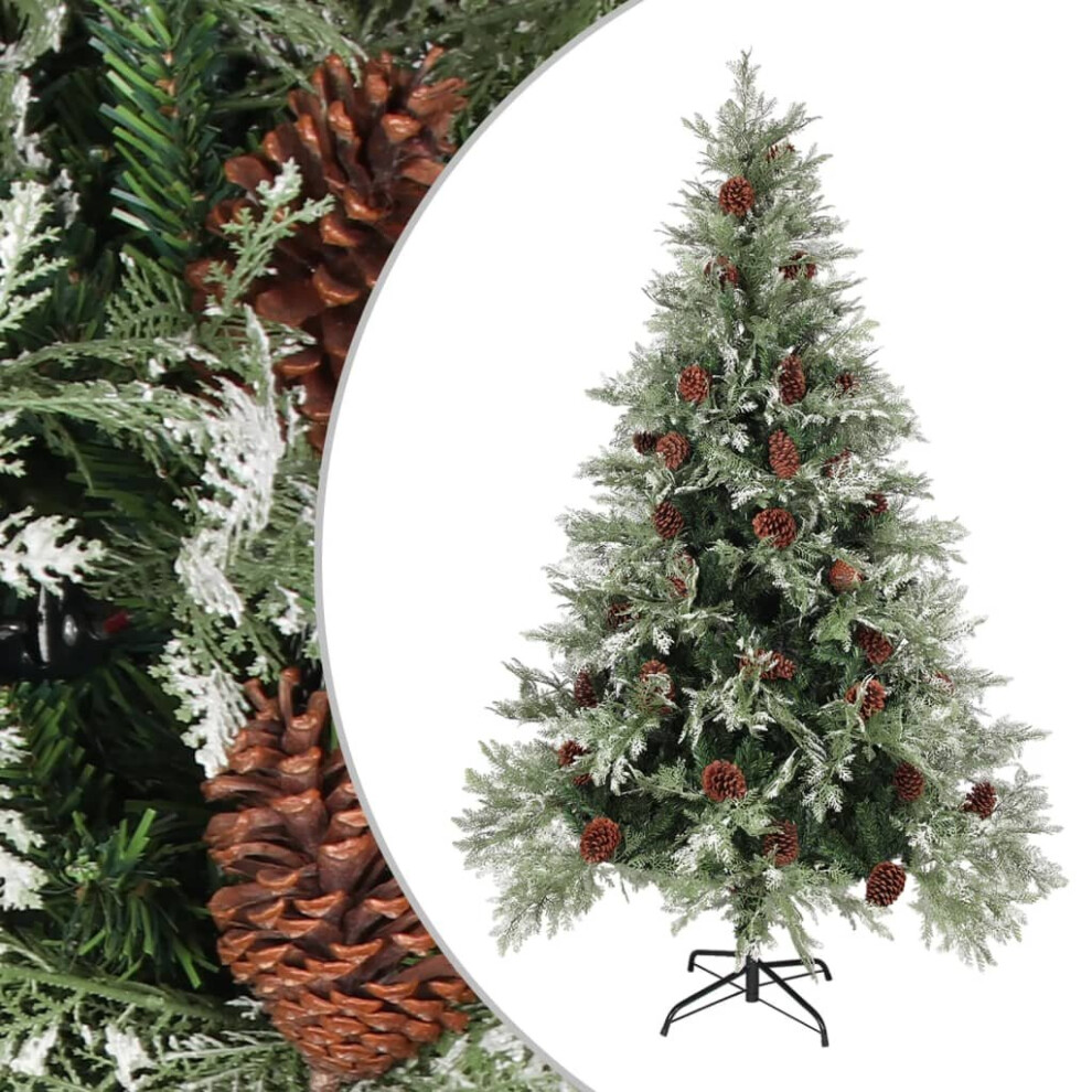 vidaXL Christmas Tree with Pine Cones Green and White 120 cm PVC&PE Xmas Tree