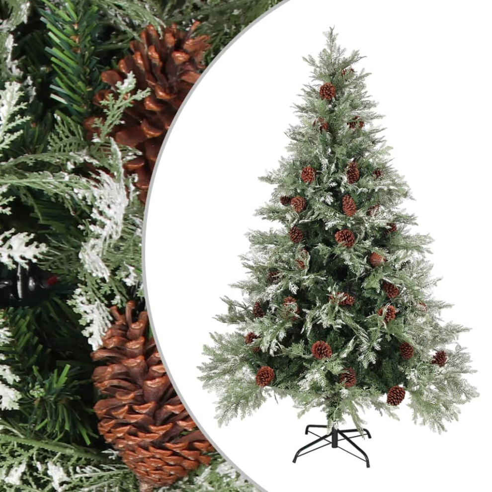 vidaXL Christmas Tree with Pine Cones Green and White 150 cm PVC&PE Xmas Tree