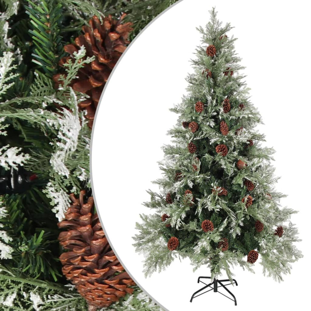 vidaXL Christmas Tree with Pine Cones Green and White 195 cm PVC&PE Xmas Tree