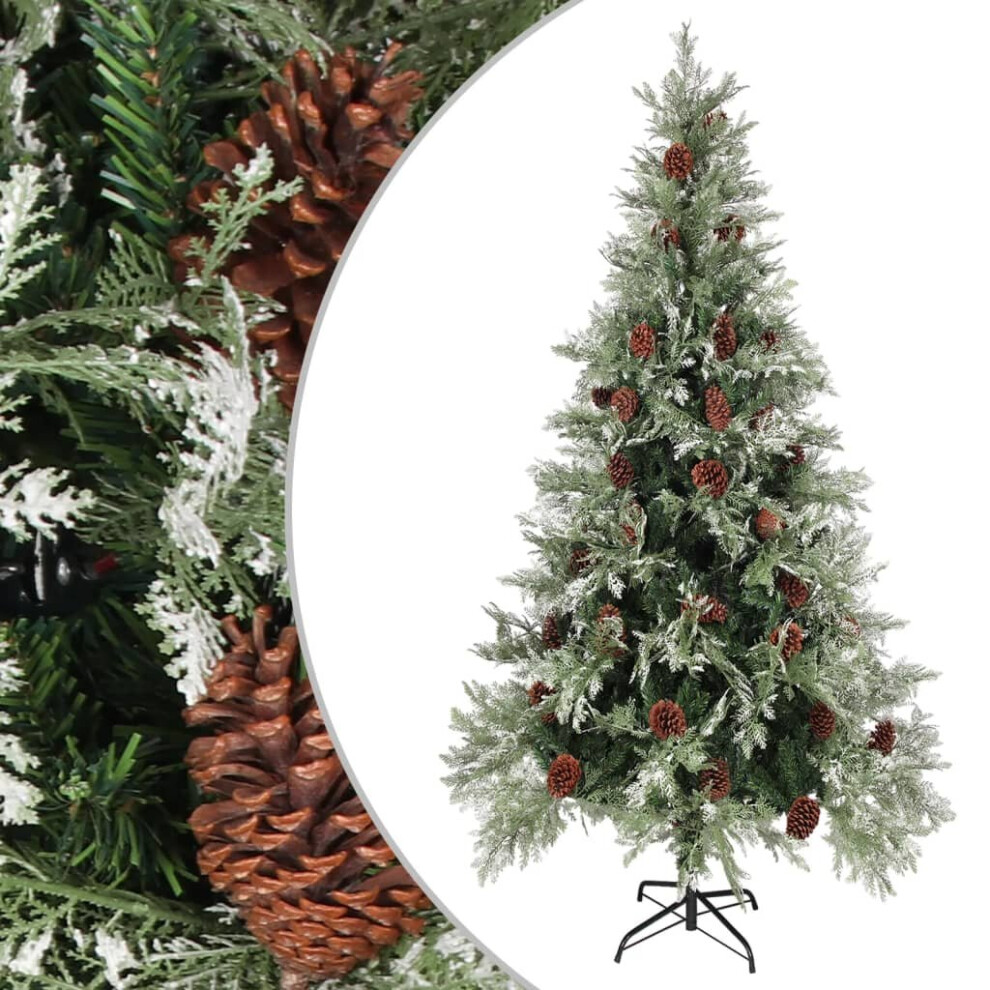 vidaXL Christmas Tree with Pine Cones Green and White 225 cm PVC&PE Xmas Tree