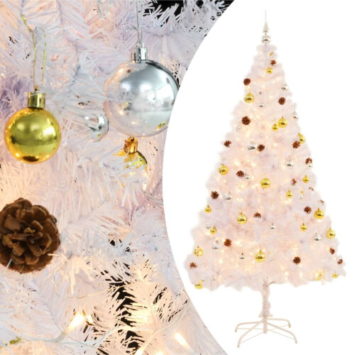 VidaXL vidaXL Artificial Pre-lit Christmas Tree with Baubles Artificial Tree White