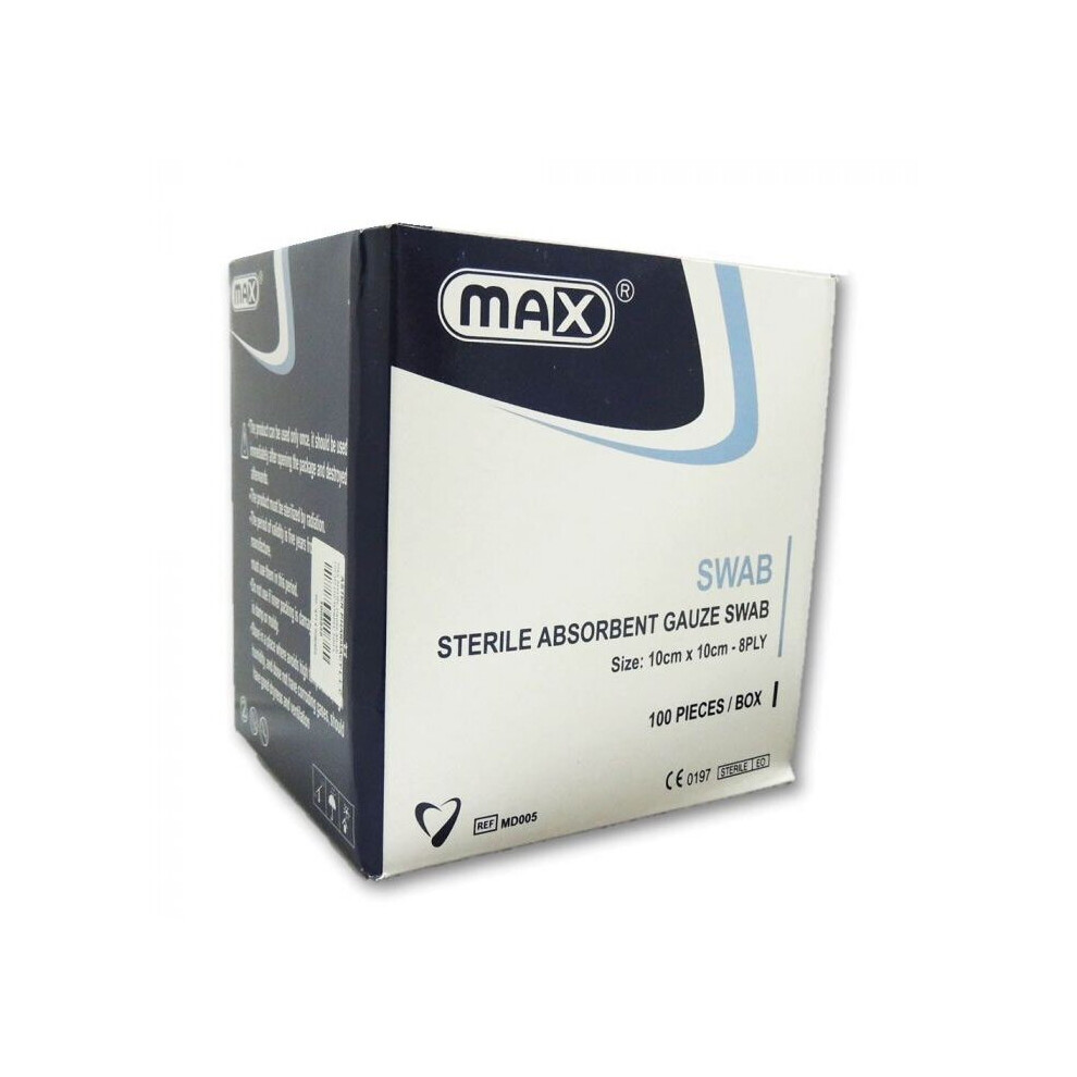 Max Adhesive Max Sterile Absorbent Gauze Swab 10 Cm X 10 Cm 8 Ply 100'S