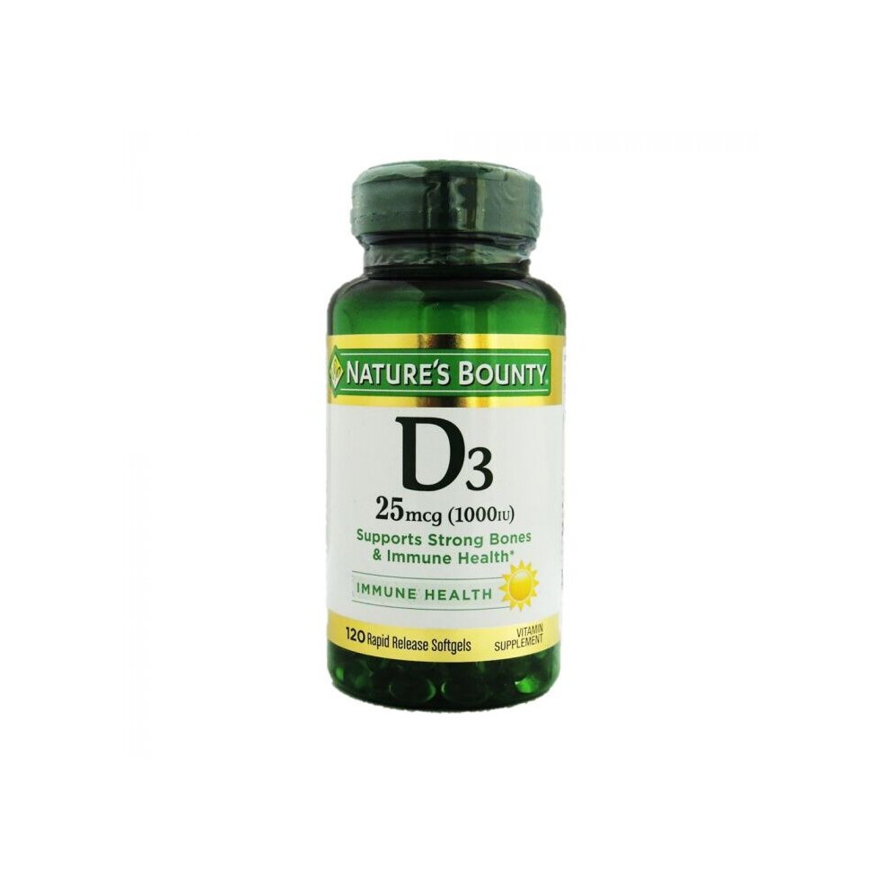 Nature's Bounty Vitamin D3 1000IU Softgels - Immune Support, 120's