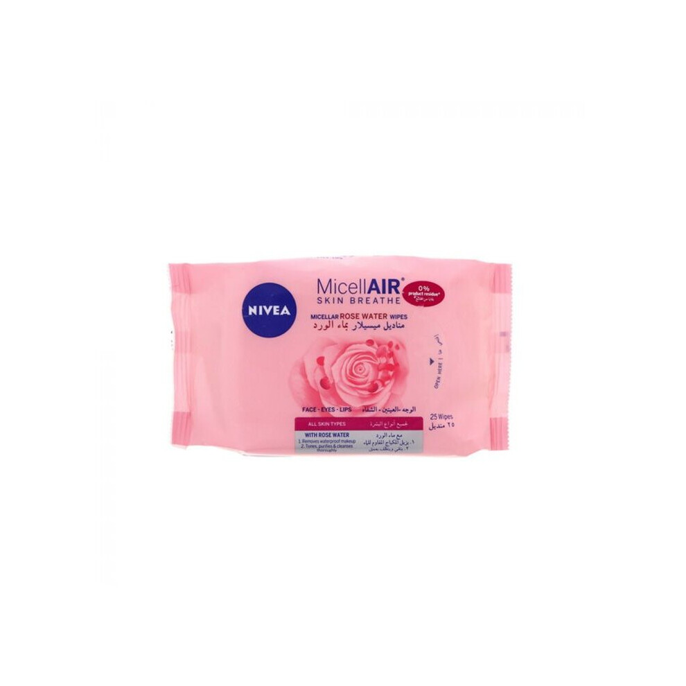 Nivea Micellair Skin Breathe Micellar Rose Water Wipes 25'S