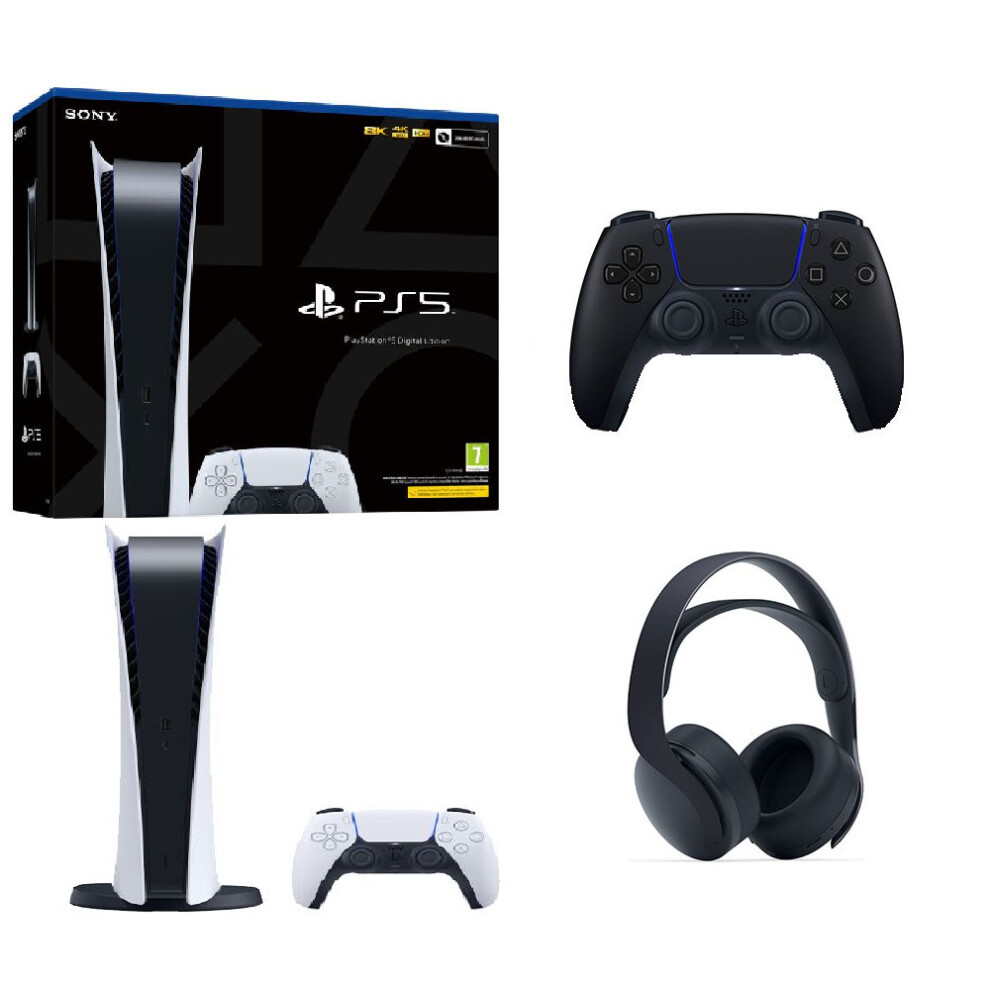 Sony PlayStation 5 | PS5 Digital Console + Extra Midnight Black Controller + Sony 3D Wireless Headset