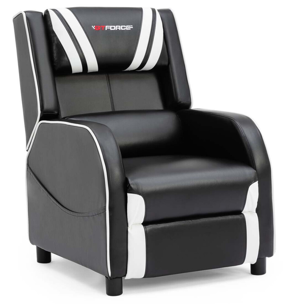 (White) Gtforce Ranger S Faux Leather Gaming Recliner Armchair Sofa Reclining Cinema Chair