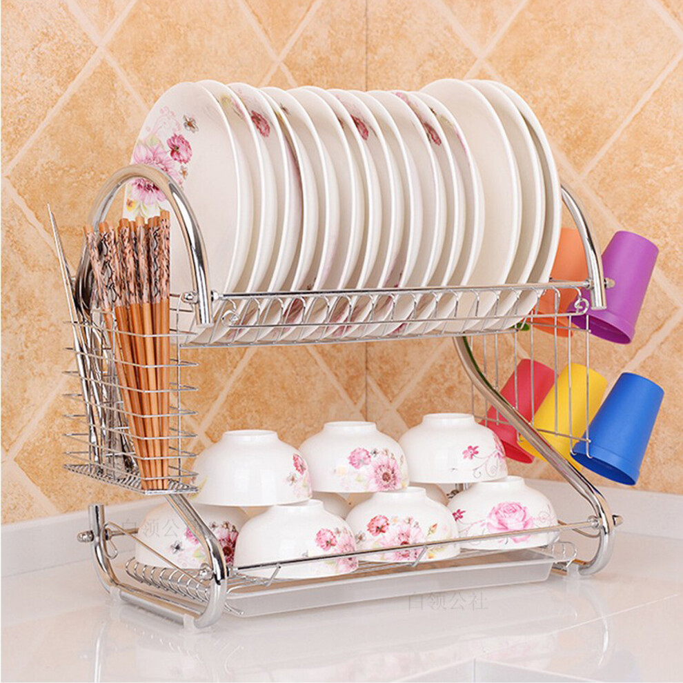 FUTUREBATT 2 Tier Dish Drainer Drying Rack Utensil Holder Kitchen Organiser Storage Shelf Tools