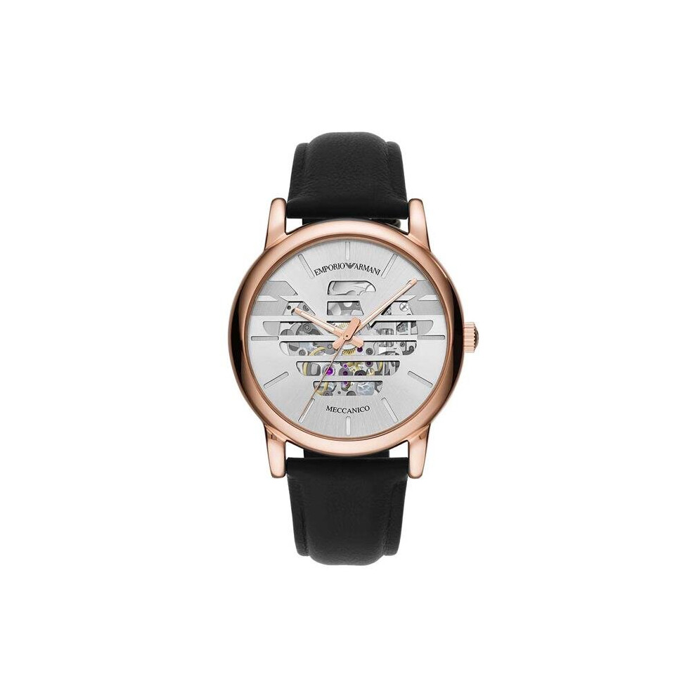 Emporio Armani AR60031 43 mm Rose Gold-Tone Leather Automatic Watch for Mens, Stainless Steel