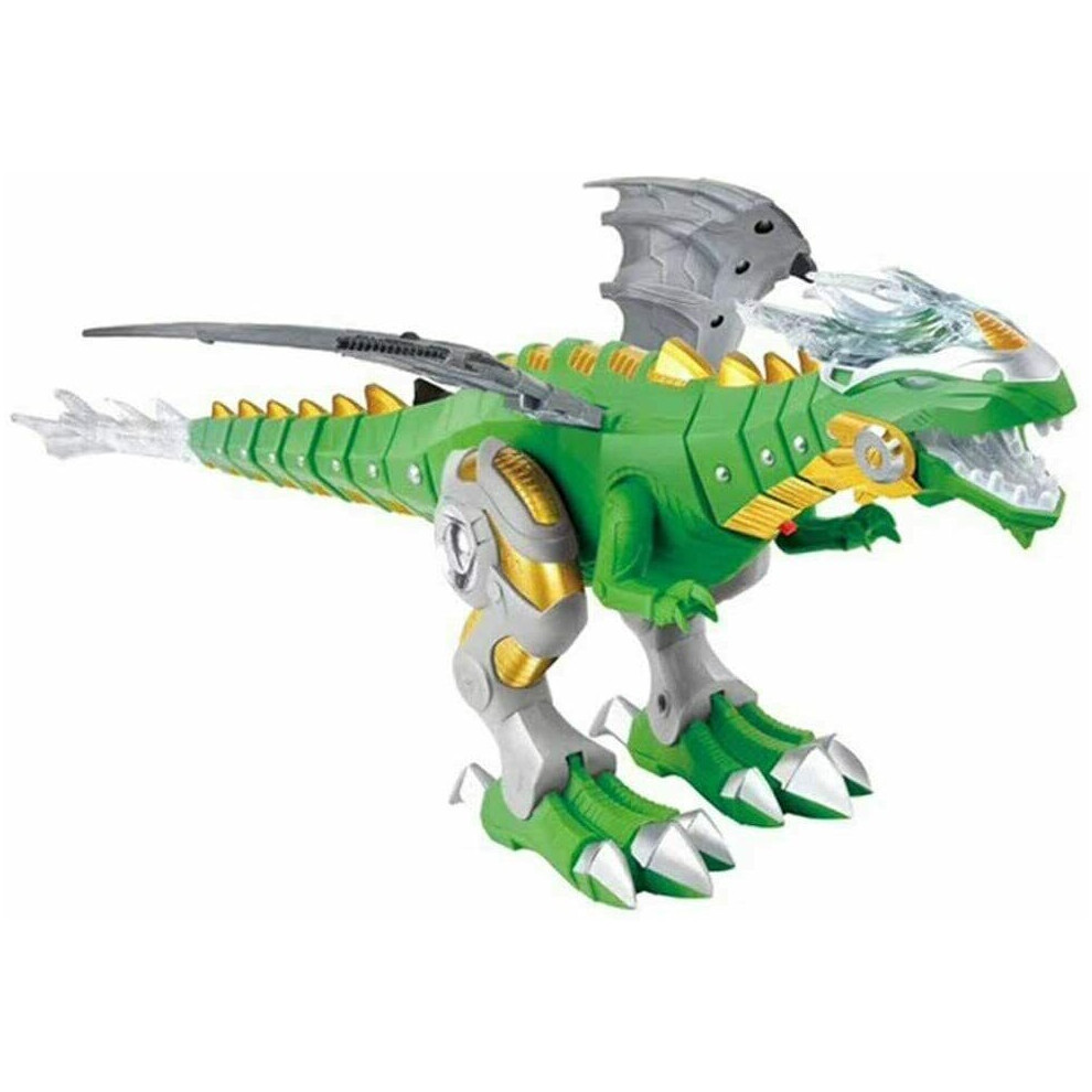 (Green) Electric Walking Dragon Toy Led Fire Breathing Water Spray Dinosaur Kids Gift Uk Green