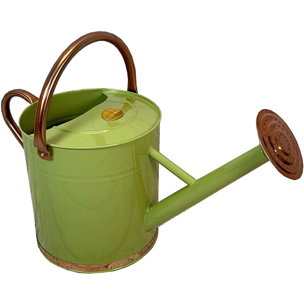 Selections Sage & Copper Metal Watering Can With Rose (9 Litre) Green