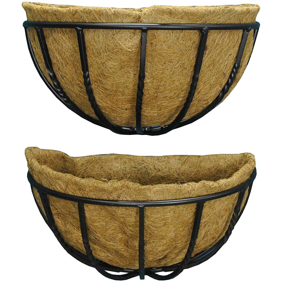 Set of 2 Garden Black Metal Wall Basket Manger Trough Planters (40cm)