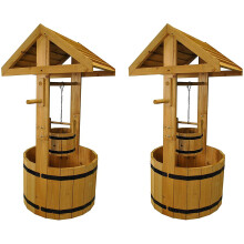 Large Wooden Wishing Well Garden Planters (Set of 2)