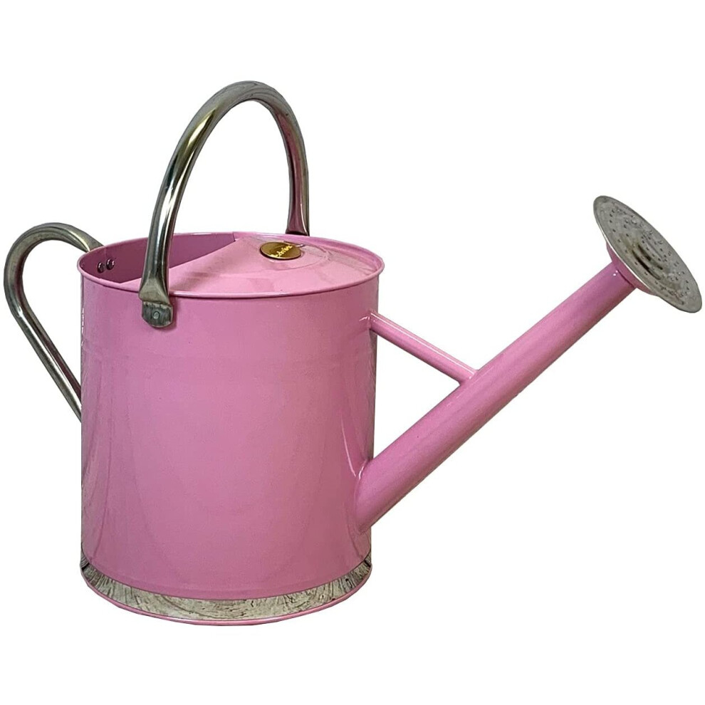 Selections Pink & Chrome Metal Watering Can With Rose (9 Litre)