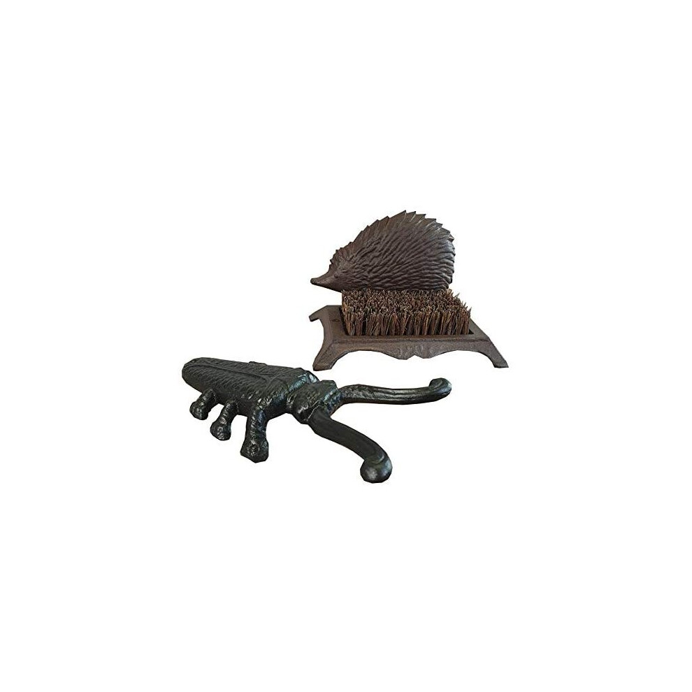 Cast Iron Hedgehog Boot Brush Shoe Scraper & Beetle Boot Jack