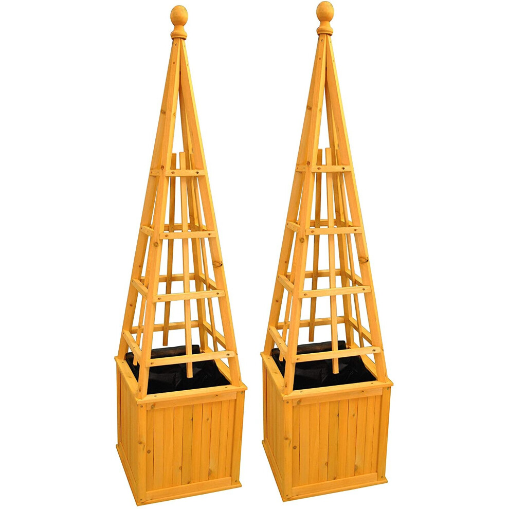 Selections Wooden Garden Obelisk Planter With Liner (Set Of 2)