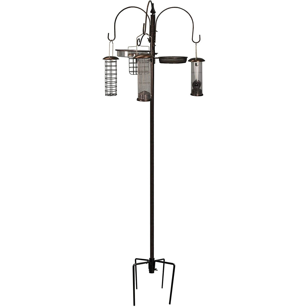 Selections Metal Complete Bird Feeding Station With 4 Feeders With Stabiliser Stand Bronze