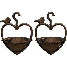 Vintage Hanging Bird Seed Feeder Cast Iron Heart Shape (Set of 2)