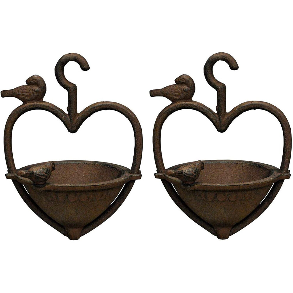 Vintage Hanging Bird Seed Feeder Cast Iron Heart Shape (Set of 2)