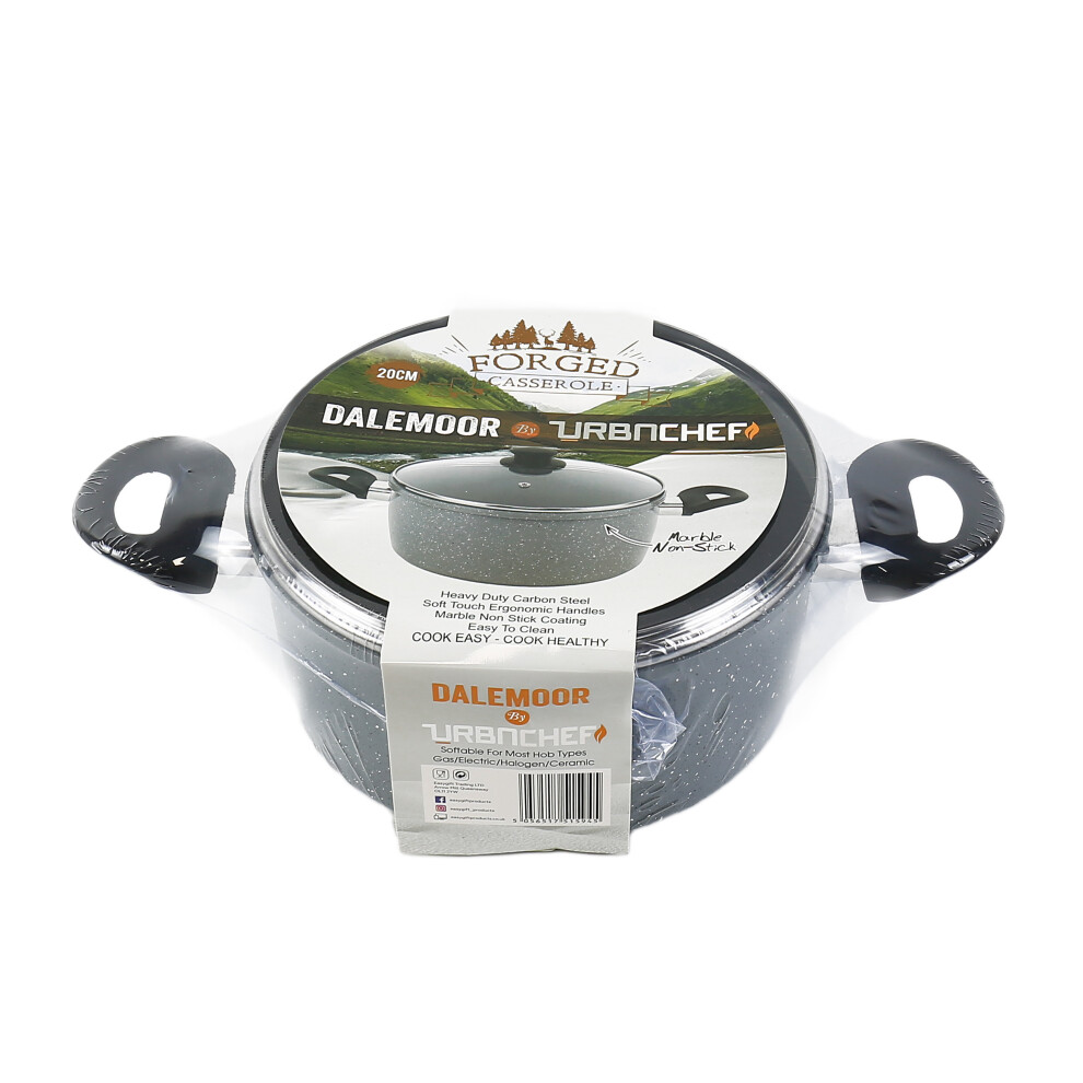 Urbn-Chef (20Cm Casserole Pot) Carbon Steel Marble Cooking Pot Pans Nonstick Frying Pan Cookware Grey