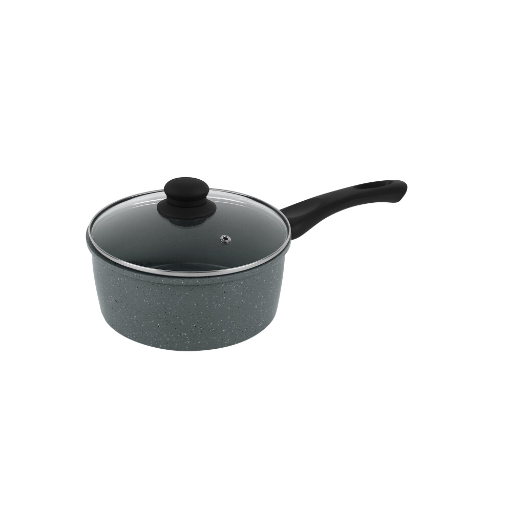 (18cm Saucepan) URBN-CHEF Carbon Steel Marble Grey Cooking Pot Pans Nonstick Frying Pan Cookware