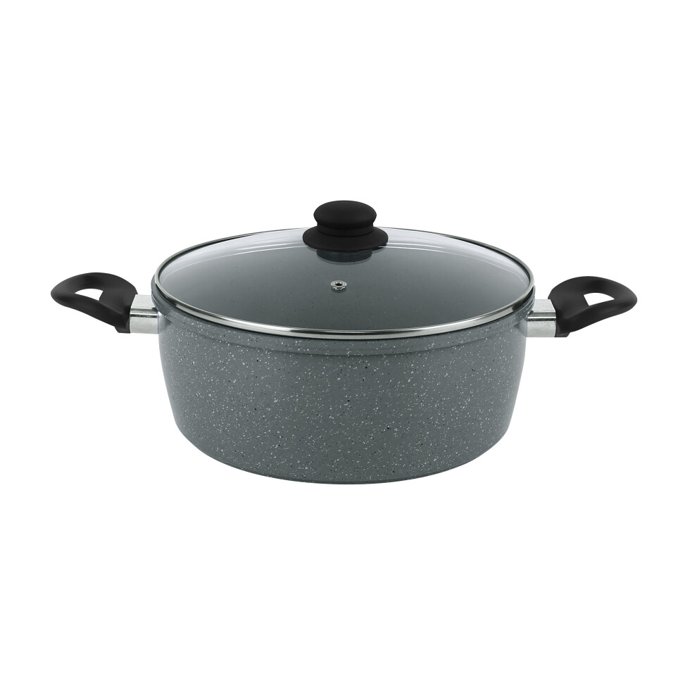 (24cm Casserole Pot) URBN-CHEF Carbon Steel Marble Grey Cooking Pot Pans Nonstick Frying Pan Cookware