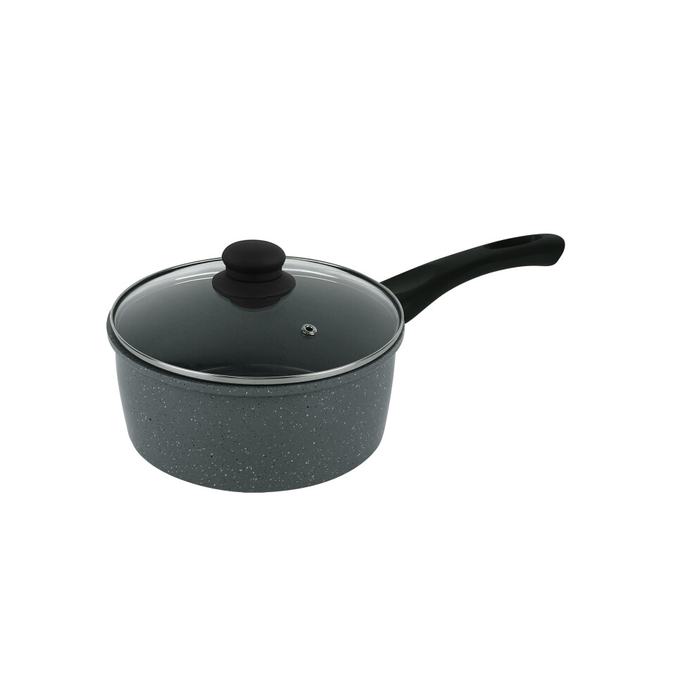 (20cm Saucepan) URBN-CHEF Carbon Steel Marble Grey Cooking Pot Pans Nonstick Frying Pan Cookware