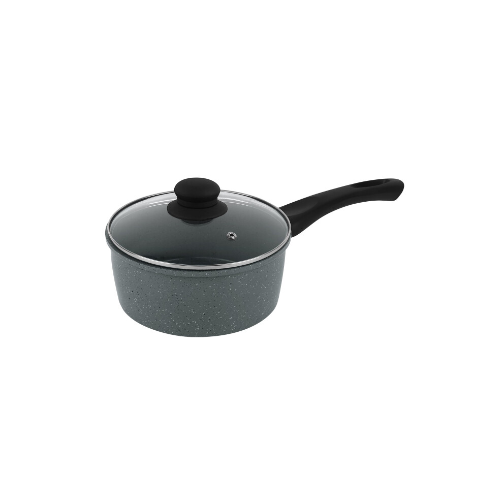 (16cm Saucepan) URBN-CHEF Carbon Steel Marble Grey Cooking Pot Pans Nonstick Frying Pan Cookware