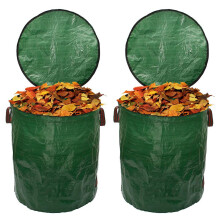 (2-Pack, 120L-32Gallon-45x76cm) Youngshion Heavy Duty Garden Waste Bag Reusable Industrial Fabric Leaf Sack with Handles and Lid
