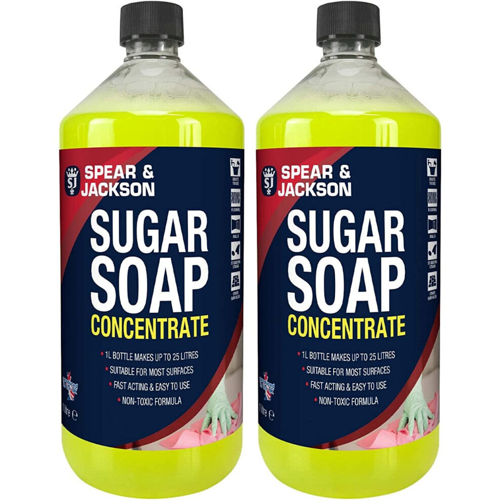 Spear and Jackson - Sugar Soap Concentrate - 2 x 1 Litre - Cleaning Walls, Grease, Grime, Dirt and Stain Remover, Kitchen Degreaser, Versatile Cleaner