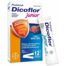 DICOFLOR JUNIOR proszek 12 saszetek – probiotyk Lactobacillus rhamnosus GG, szybko rozpuszcza się w ustach, smak owoców leśnych