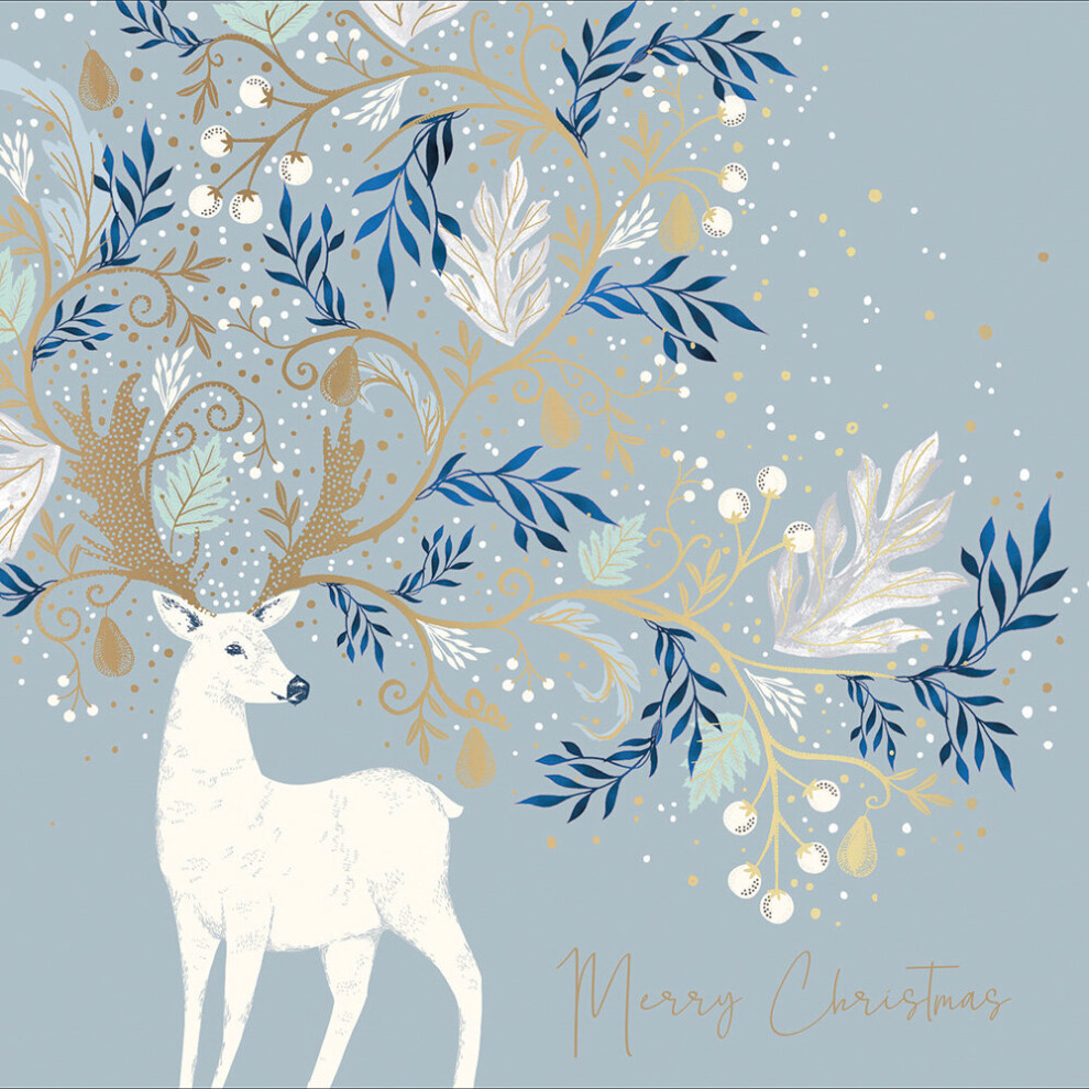 National Trust Festive Deer Foiled Christmas Card Woodmansterne Xmas Cards