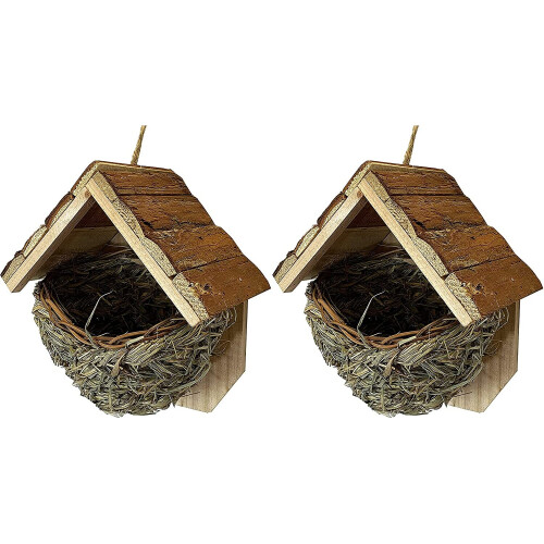 Set of 2 Woven House Martin Bird Nesters with Roof