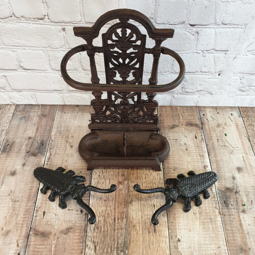 Selections Cast Iron Umbrella Stand & Two Cast Iron Beetle Boot Jacks 2