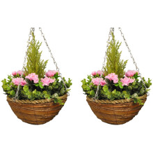 Set of 2 x Artificial Azalea Topiary Hanging Baskets (25cm)