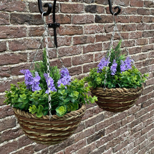 Selections 2 x Artificial Lavender & Eucalyptus Topiary Hanging Baskets (25cm) 2