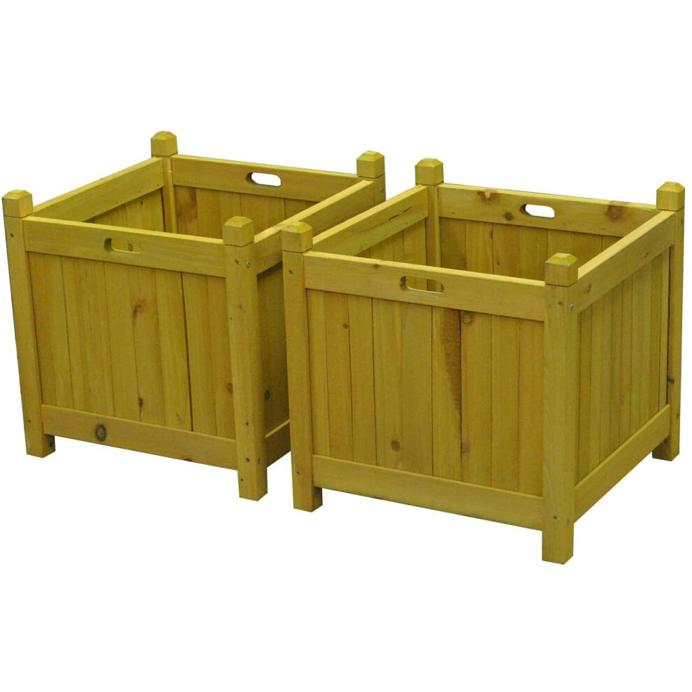 Square Wooden Garden Planters in Tan (Set of 2)