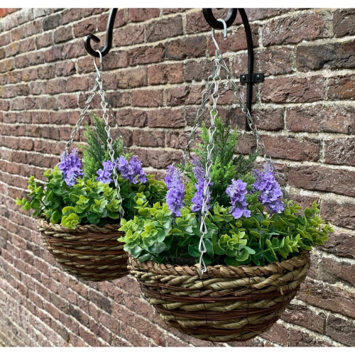 Selections 2 x Artificial Lavender & Eucalyptus Topiary Hanging Baskets (25cm) 1
