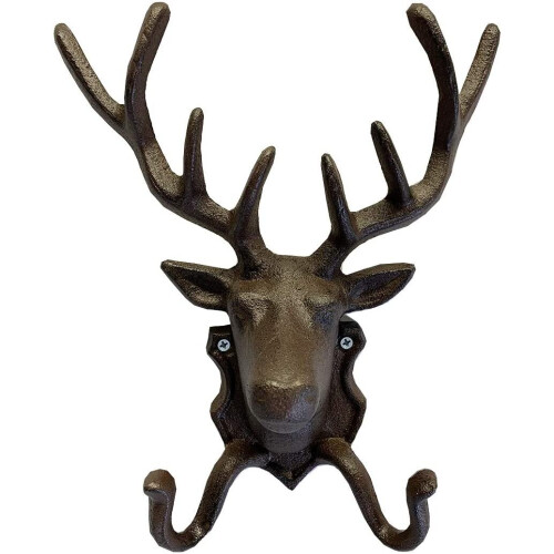 Selections Cast Iron Stag Head Wall Coat Hook Rack