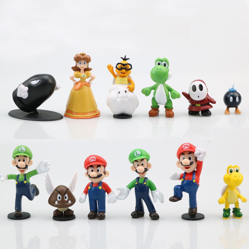 (12Pcs Set) Super Mario Bros Action Figures Toys Yoshi Princess Luigi Odyssey Donkey Peach