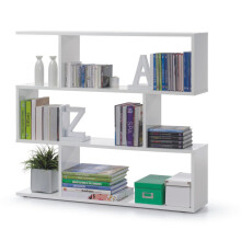 Arctic Wide Wooden Bookcase With White High Gloss