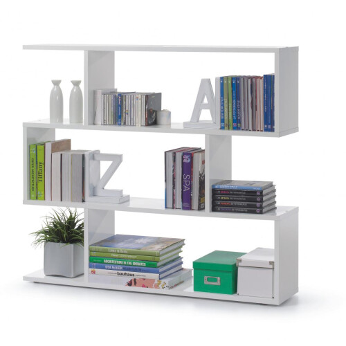 Arctic Wide Wooden Bookcase With White High Gloss